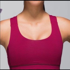 Lululemon Sport Bra Hyper Stripe Bordeaux Drama Bumble Berry Size 6 Luxtreme